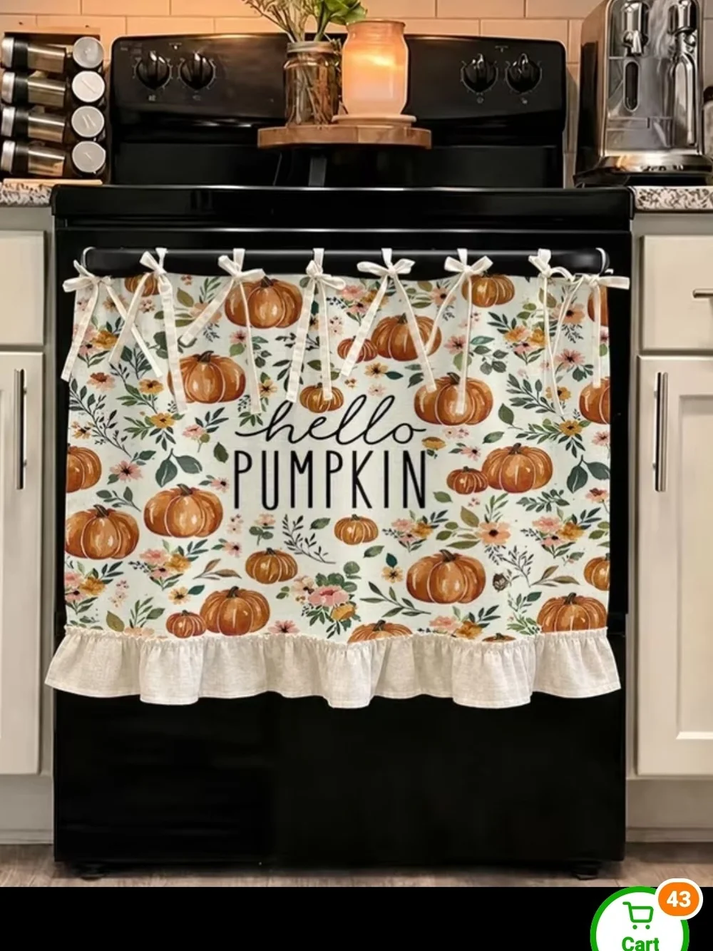 Hello Pumpkin Fall Kitchen Apron Panel - White and Orange
